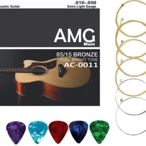 AMG Music Acoustic Guitar String for Acoustic Guitar Light Stainless Steel String Set 6 With 5 Picks